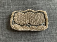 Vintage Ivory Antique White Faux Pearl Bead Beautiful Beaded Coin Purse Clutch