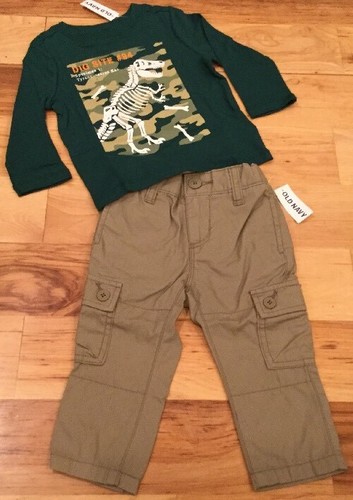 Old Navy Boys 12-18 Months Dinosaur Shirt & Tan Brown Cargo Pants Outfit. Nwt