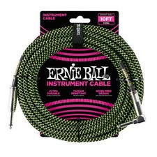 Ernie Ball 10' Braided Straight / Angle Instrument Cable - Black / Green