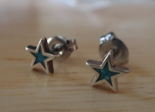 Pendientes pequeños de plata de ley de 6x6 mm azul turquesa estrella tachuelas postes - Imagen 7 de 7