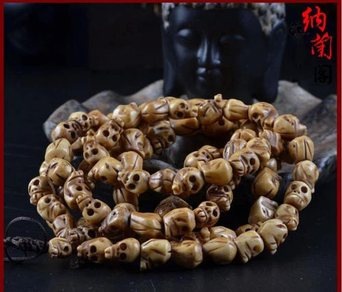 Collar Mala de Colección 108 Cuentas Budismo Tibetano Hueso de Yak Calavera Meditación Oración - Imagen 1 de 6