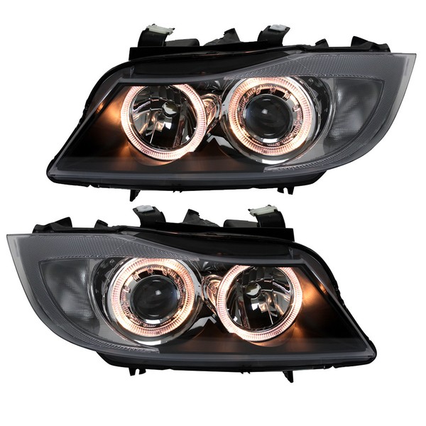 Depo Scheinwerfer Angel Eyes FüR BMW 3Er E90 E91 Bj. 2005-2008 Schwarz-image