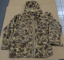 Vtg Mount'n Prairie Camo Duck Hunting Jacket Size L Hooded  Thunderwear Parka