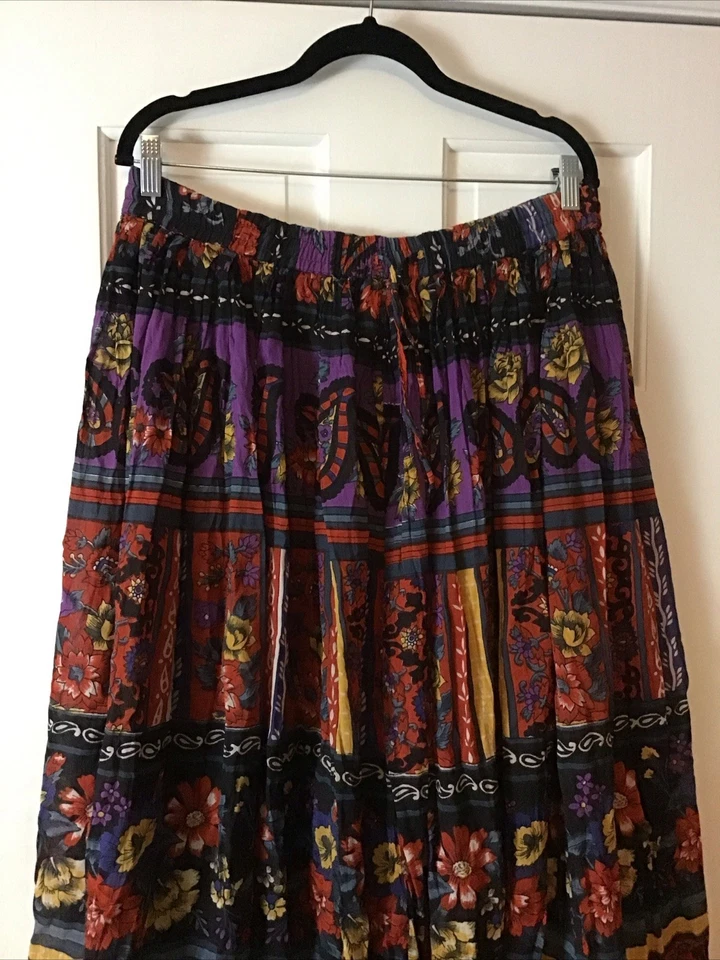 Falda vintage phool talla grande cintura elástica cordón estampado floral cachemira Foto 4 de 4