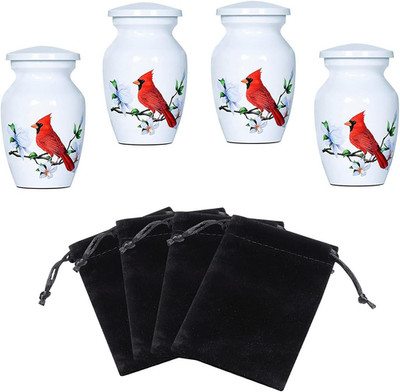 Red Cardinal Bird Small Keepsake Urn for Human or Pet Ashes - Aluminum Mini Crem