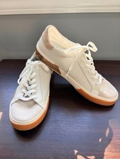 Dolce Vita Zina Womens Fashion Sneakers White/Tan Perforated Leather - 8.5M