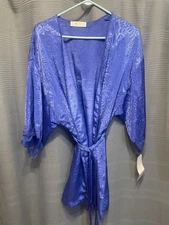 VAL MODE LINGERIE Blue PAISLEY Jacquard Kimono Robe Women's Size L New
