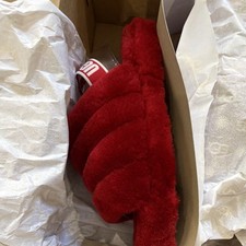 UGG Fluff Yeah Slide Red Girls Slipper US Size 6 Fur Comfort Low Top