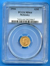 1916 PCGS MS64 McKinley Commemorative Gold $1 US Mint Coin 1916-P MS-64