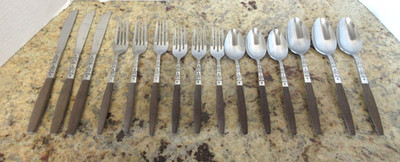 ''INR2'' Interpur Stainless Steel Japan Brown Handle 3 - 5 Pc Place Settings