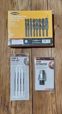 8 PC SILVER AND DEMING BIT SET SIZES 9/16''-1'', STUD EXTRACTOR, HOOK & PICK SET