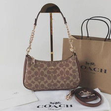 NWT Coach Teri 2Way Shoulder Bag Signature Canvas Brown Crossbody CV933 outlet