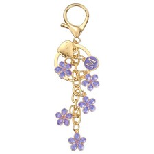 Initial Letter Keychain, Cute Flower Letter-M Keychains for Women Girls Purple