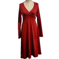 Patagonia Eva Luna Dress Medium Red Orange V-Neck Long Sleeve Empire Waist