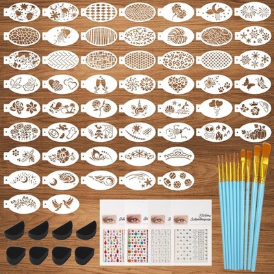 54 + 22 Pcs Face Paint Stencils Set, Halloween Body Facial translucent 