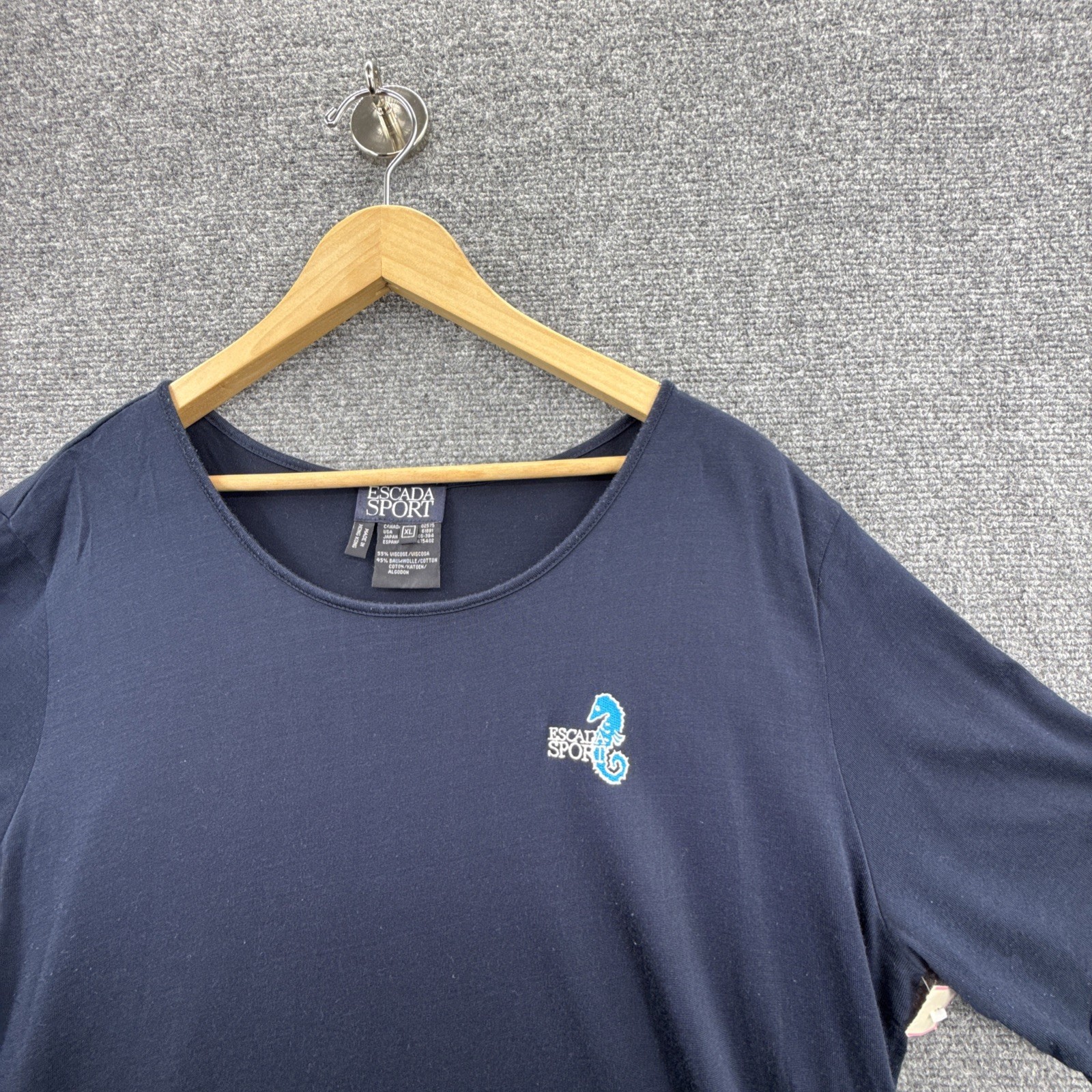 Escada Sport Women’s XL Blue Crew Neck Embroidered Seahorse NWT image 2