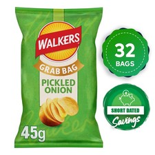 Walkers Snacks Pickled Onion Grab Bag Crisps 32 x 45g Short Dated