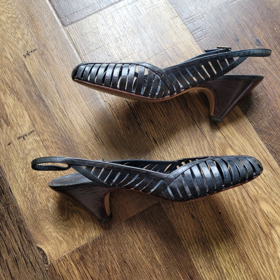 Vintage Rare Nine West Women Slip On Slingback Heels Navy Blue Size 7.5-8 - Image 2 of 4