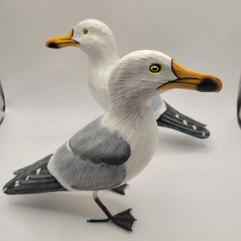 Par de Estatua de Gaviota Hecha a Mano y Madera Pintada Náutica Playa Decoración del Hogar Foto 2 de 4