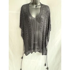 Black Knit Crochet Beach Swim Cover Up One Size Tassels Pool Vacation Minimalist