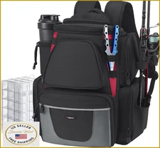 Piscifun Fishing Backpack w/ 2 Rod Holders & 4 Tackle Boxes, Large Storage Bag