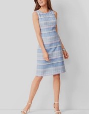 TALBOTS Women’s Blue Stripe Tweed Shift Dress  Sleeveless Sz 16 W Petite