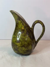 MCM 6" Green Ceramic Drip Glazed Pitcher/Vase w/ Handle