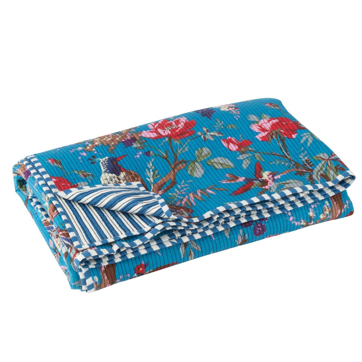 Plaid en coton bleu oiseaux fleurs jeté canapé couverture lit 130x180