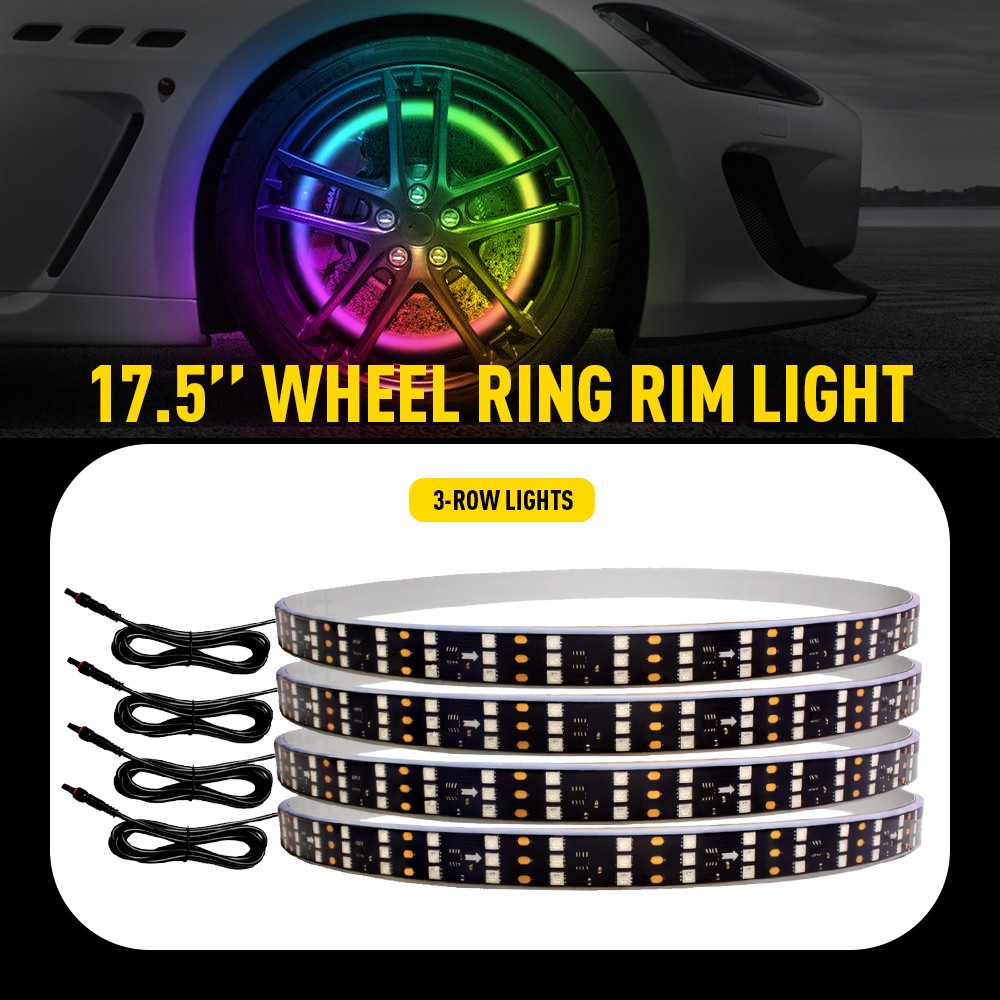 17.5" RGB & Chasing Flow Triple Row LED Wheel Ring Rim Lights Fit Truck Car Set