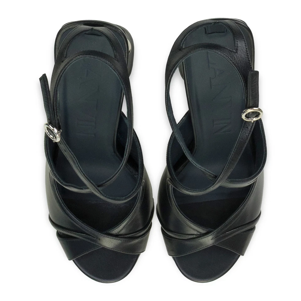 全新带盒 LANVIN 黑色微笑 105 平台凉鞋 高跟鞋 尺码 39 $2145 — 第 4/4 张图片