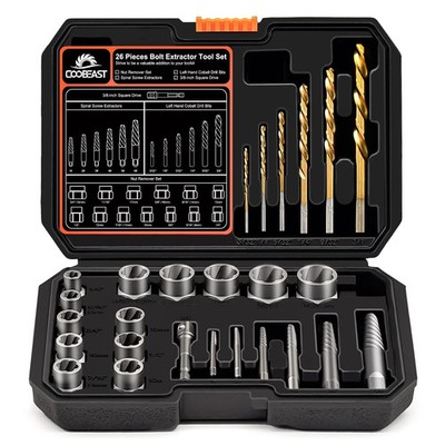 Coobeast 26Pcs Bolt Extractor Kit and Left Handed Drill Bit, Easy Out Screw E...