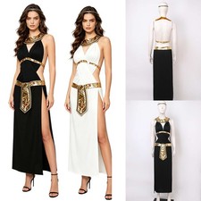Women Dress Fancy Dress Gown Belly Dancing Costume High Slit Egyptian Metallic
