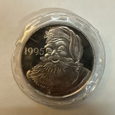 Santa, 1995, Christmas, 1 troy oz .999 Fine Silver Art Round 100.00 per troy oz