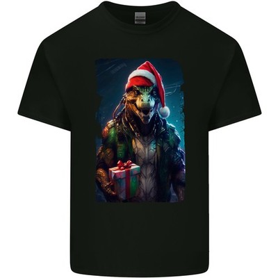 Weihnachten Reptil Dinosaurier T-Rex Xmas Herren Leichtes Baumwoll T-Shirt