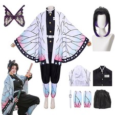 Kid Adult Demon Slayer Kochou Shinobu Costume Cosplay Kimono Wig Party Halloween