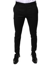 Dolce & Gabbana Black Wool Skinny Formal Dress Men's Pants Authentic