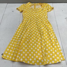 Polka Dot Fit & Flare Dress Womens 2XL Yellow Square Neck Puff Sleeve