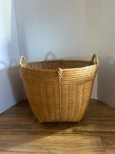 VTG. 14.5" T Woven Wicker Rattan Basket w/ Handles
