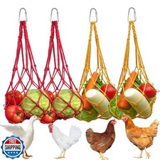 Chicken Vegetable Hanging Feeder 4 PCS, Reusable String Bag with Hook for Chi