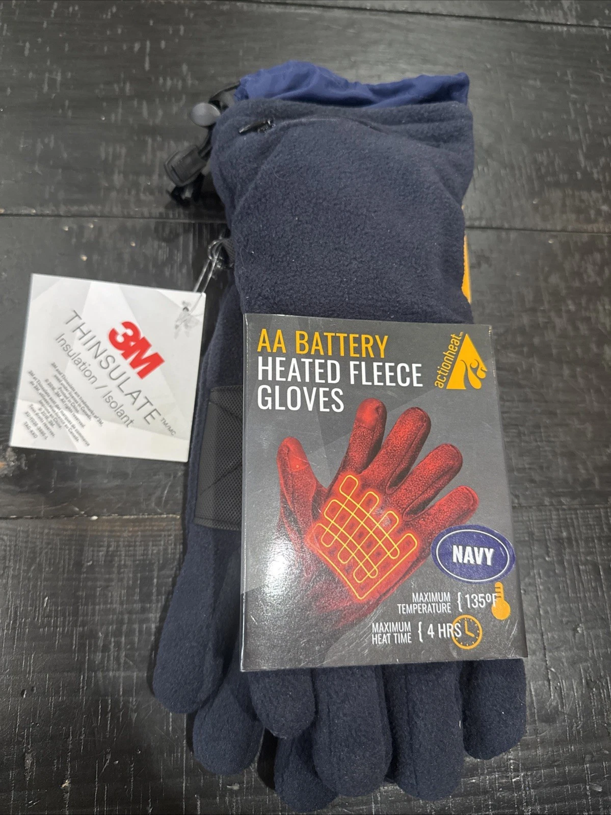 ActionHeat Heated Gloves Fleece AA Battery 135°F Glove, Unisex, Navy