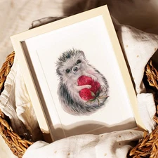 Original Watercolor Strawberry Squeezer 5x8 Painting Unique Artwork Wall Art