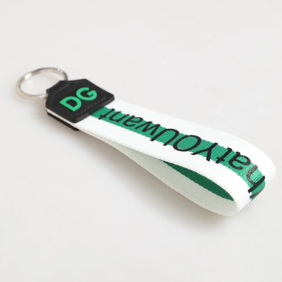 DOLCE & GABBANA Llavero Verde Logo Poliéster Plata Latón Soporte Llavero 170usd Foto 3 de 4