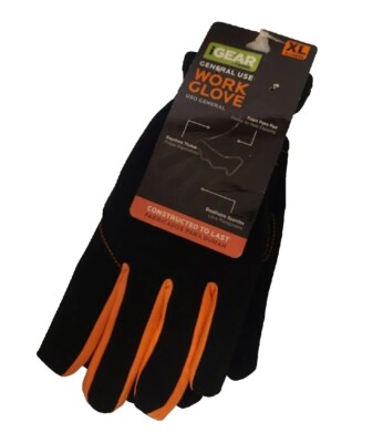 I-Gear: Black / Orange General Use Work Gloves, Mens XL