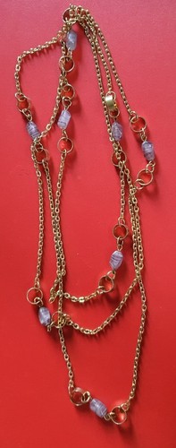 Collana QUARZO perline CATENINA color oro PIETRE bigiotteria 158 mm VINTAGE '80 - Foto 2 di 9