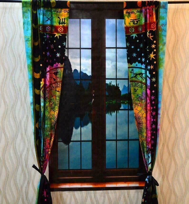 Cortina de porta astrologia decoração algodão hippie boho mandala tapeçaria cortina de janela - Imagem 2 de 3