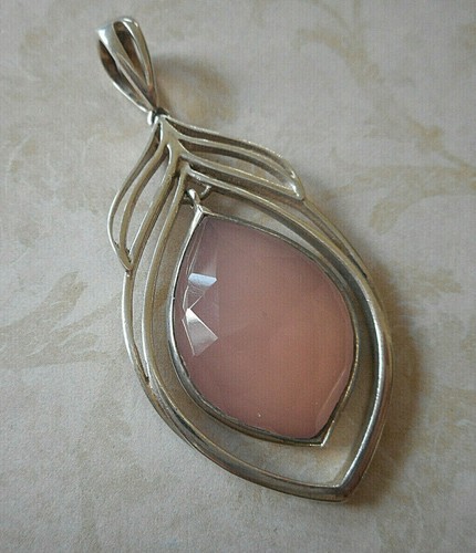 Large Sterling Silver 925 Faceted Pink Quartz Pendant E30N22 - Picture 2 of 11