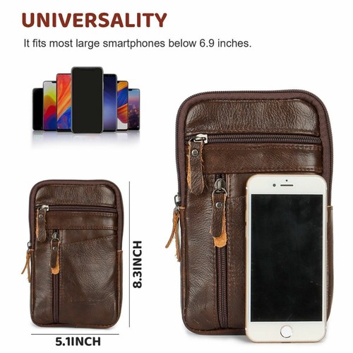 Men Cell Phone Belt Pack Bag Loop Waist Holster Crossbody Pouch Leather Wallet - Picture 10 of 12