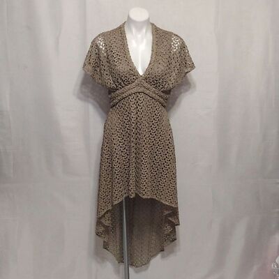 Sky Brand Kathleen Sexy Taupe V-Neck Crochet Lace High Low Dress Medium NWT $220