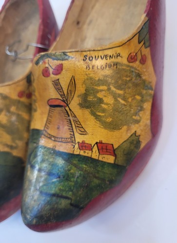 Vtg Hand Carved Painted Wooden Holland Dutch Style Clogs Belgium Shoes Sz 31 EU - Picture 10 of 24