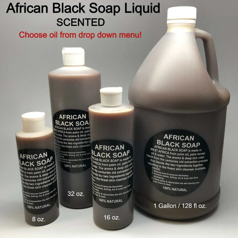 SCENTED Liquid Raw African Black Soap - 100% Pure Natural Organic Face Body Wash - Image 3 of 4